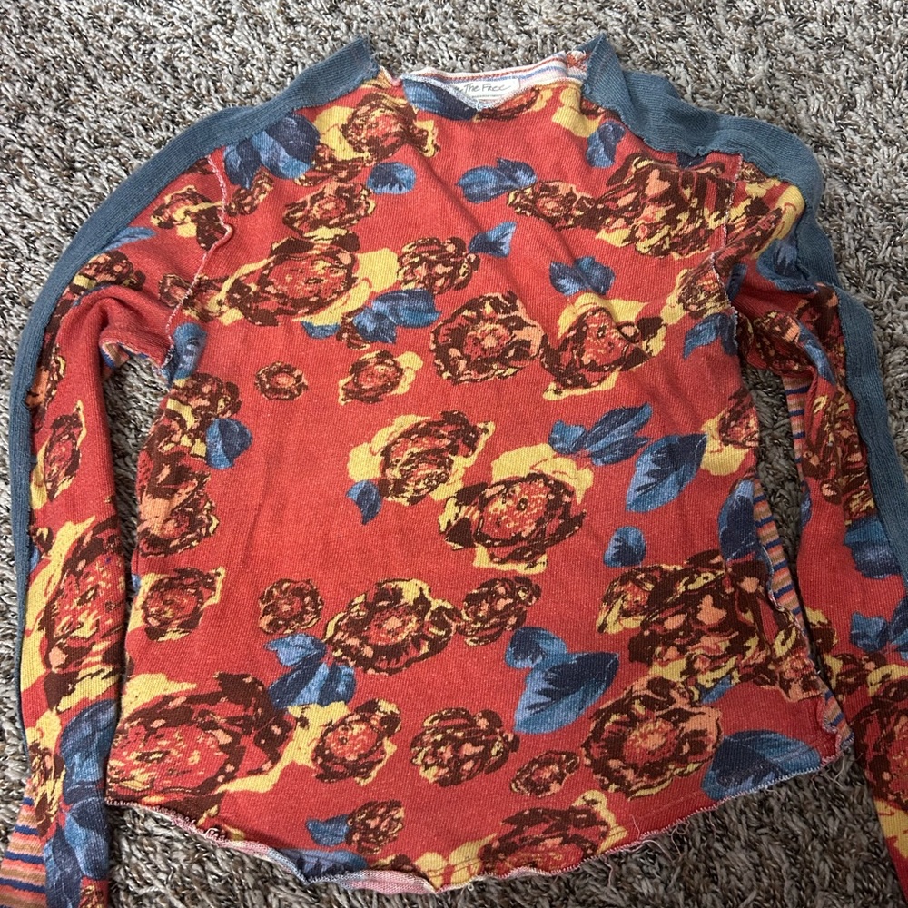 We The Free Floral Crewneck Sweater - Red and Blue